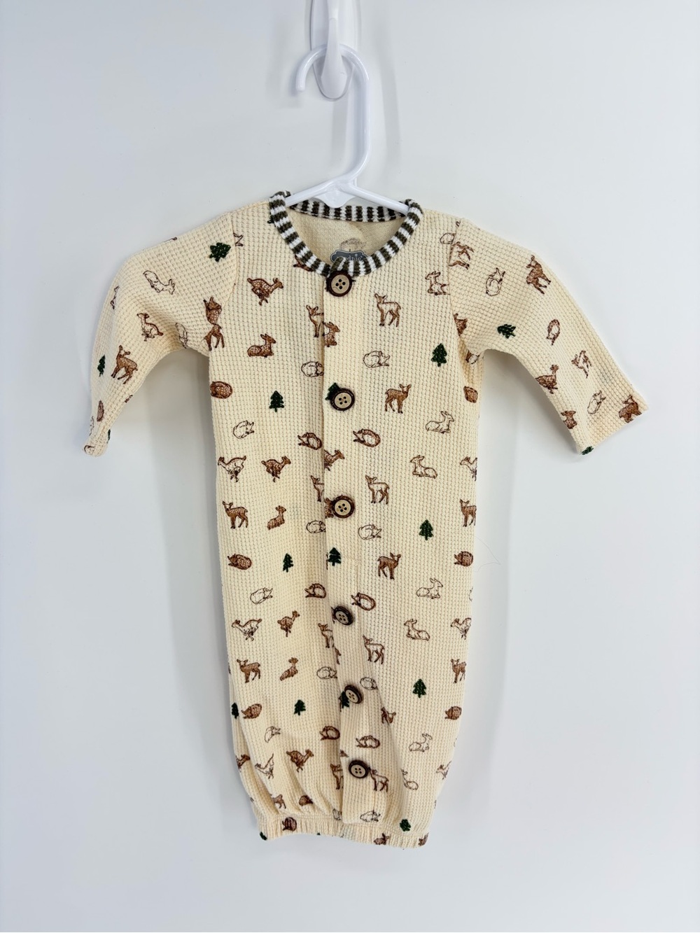 Mudpie Woodland Print Waffle Knit Baby Gown - 0-3 months